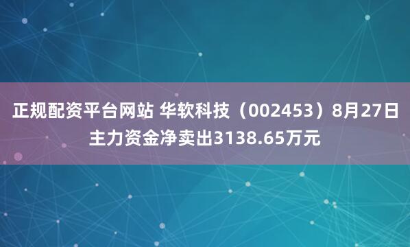 正规配资平台网站 华软科技（002453）8月27日主力资金净卖出3138.65万元